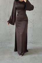Modest Satin Evening Dress- Brown