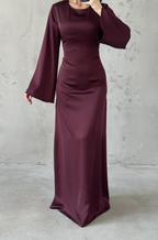 Modest Satin Evening Dress- Plum