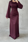 Modest Satin Evening Dress- Plum