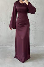Modest Satin Evening Dress- Plum