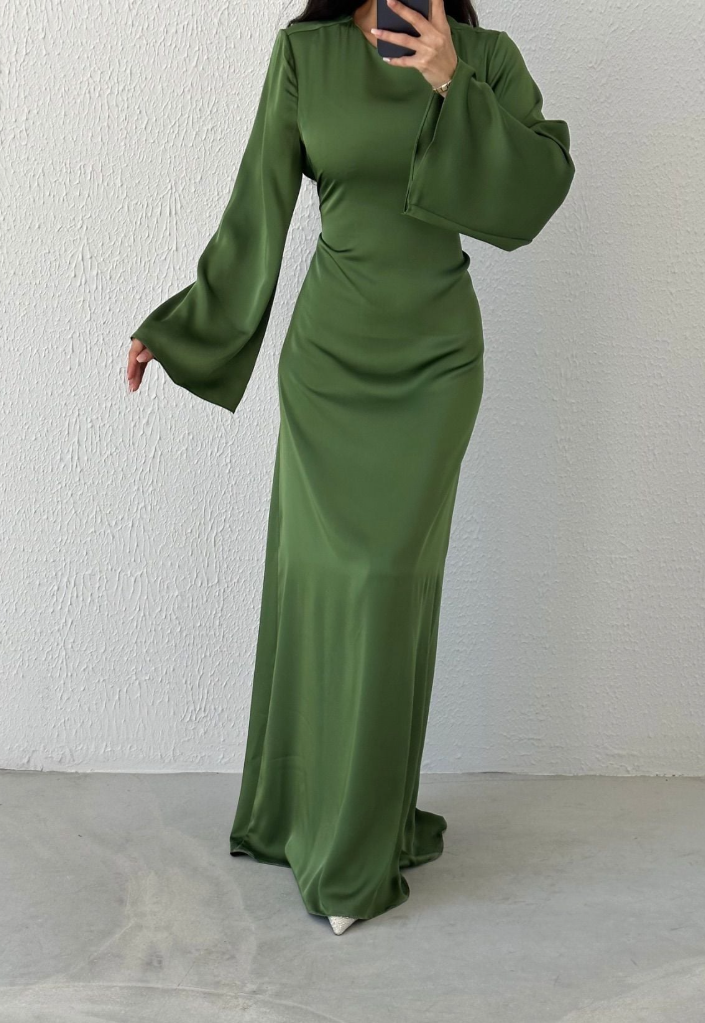 Modest Satin Evening Dress- Green