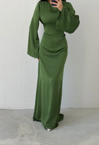 Modest Satin Evening Dress- Green