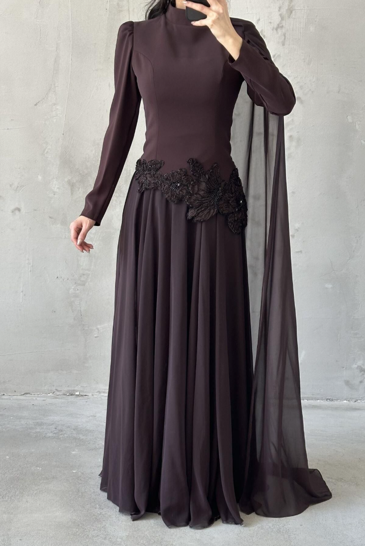 Amal Modest Evening dress- Brown