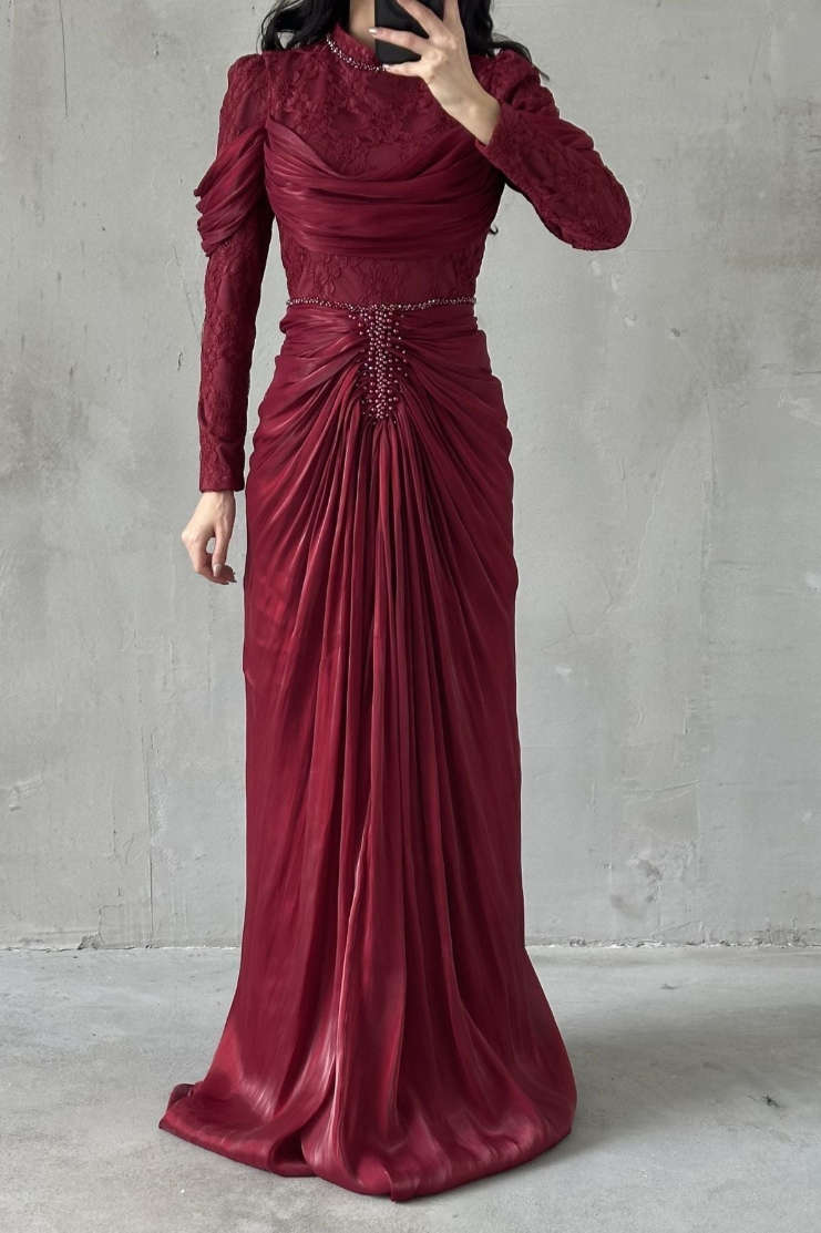 Jumeirah Modest Evening dress- Burgundy