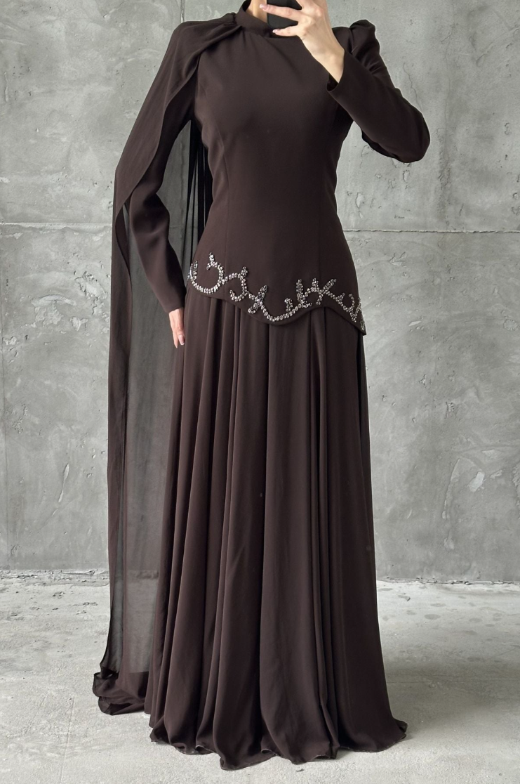 Venicia Modest evening dress- Brown