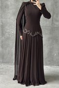 Venicia Modest evening dress- Brown