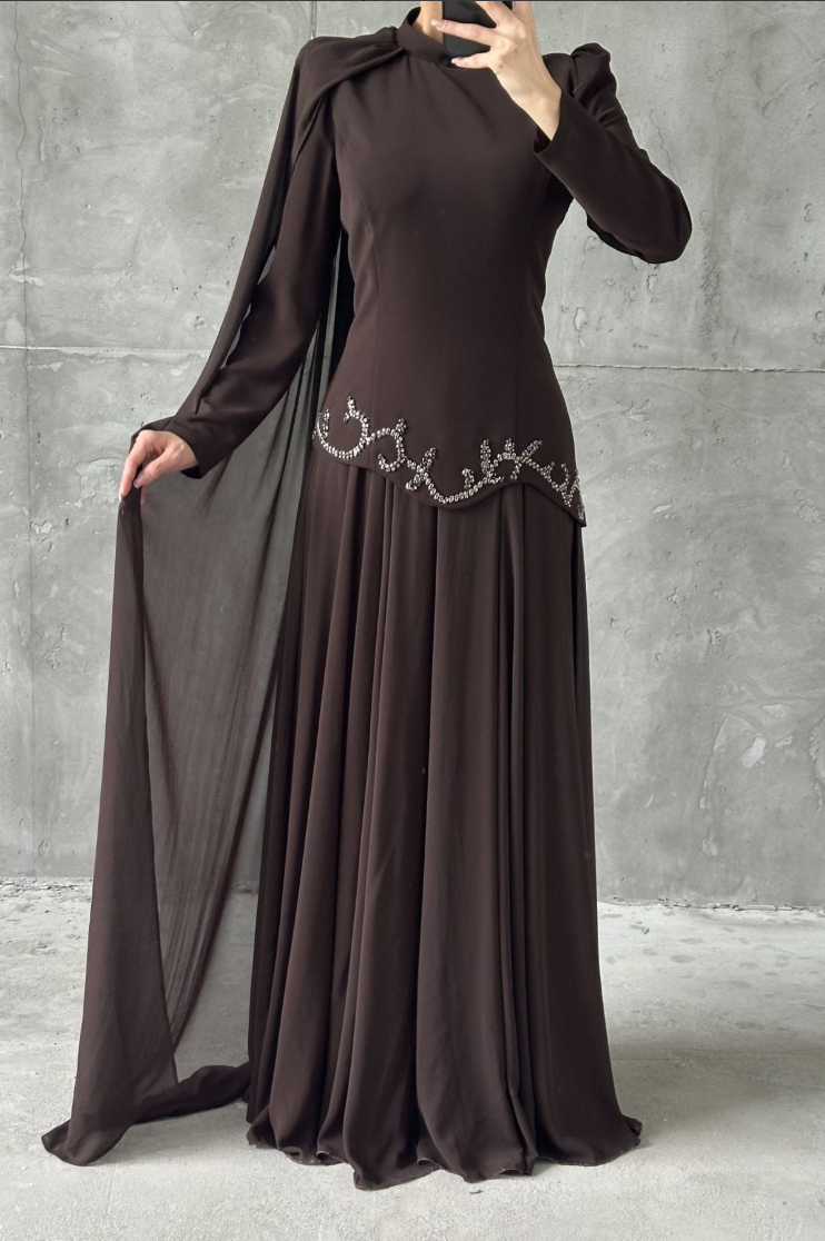 Venicia Modest evening dress- Brown