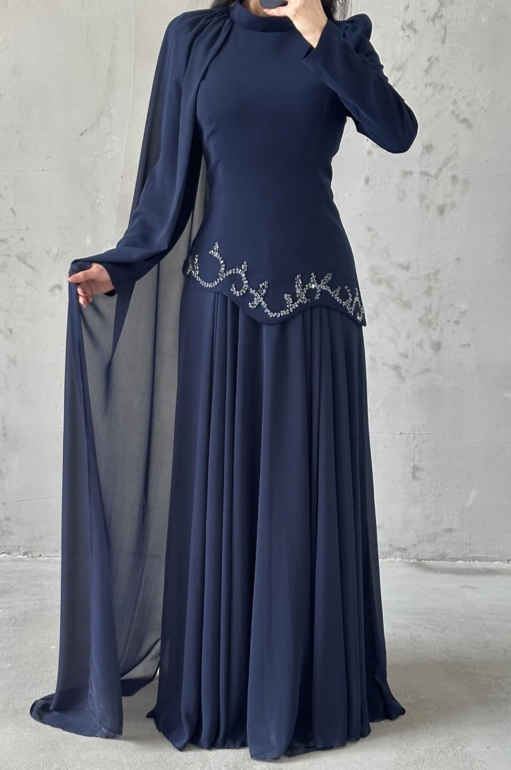 Venicia Modest evening dress- Navy Blue