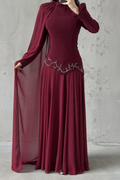 Venicia Modest evening dress- Burgundy