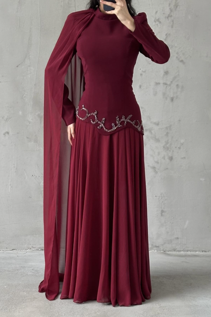 Venicia Modest evening dress- Burgundy