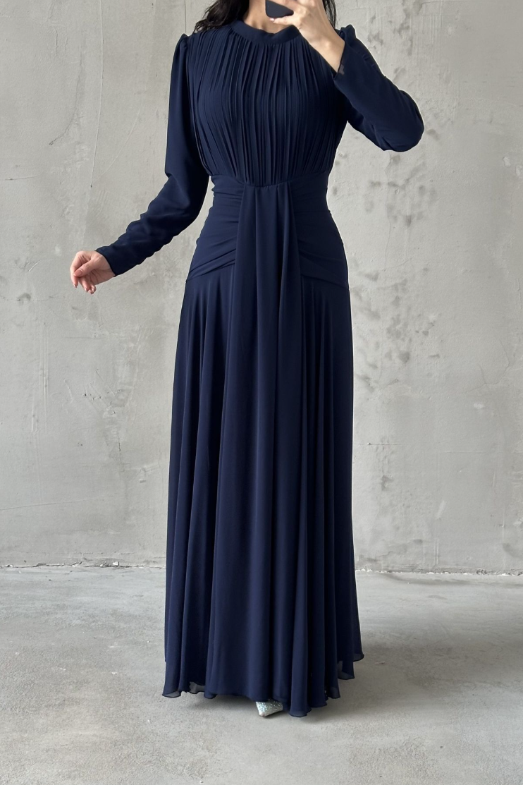Celeste Modest Evening Dress- Navy Blue