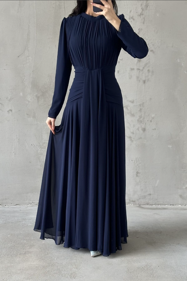 Celeste Modest Evening Dress- Navy Blue