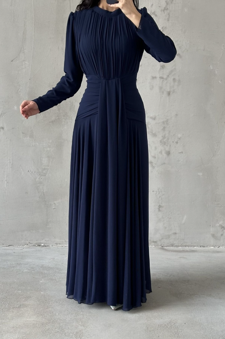 Celeste Modest Evening Dress- Navy Blue
