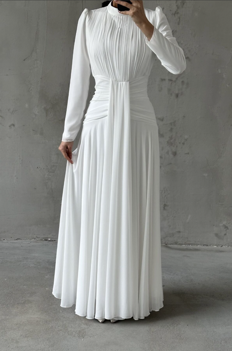 Celeste Modest Evening Dress- White