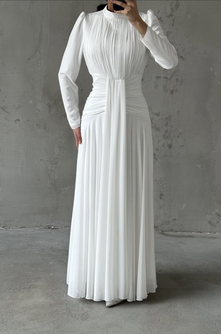 Celeste Modest Evening Dress- White