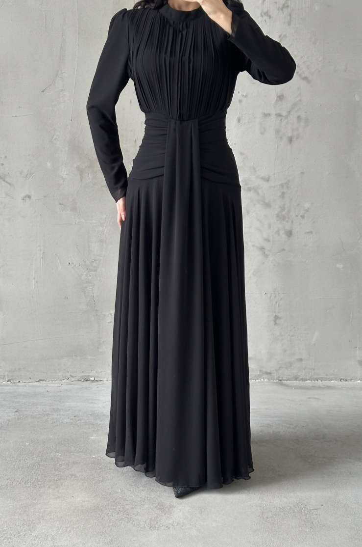 Celeste Modest Evening Dress- Black