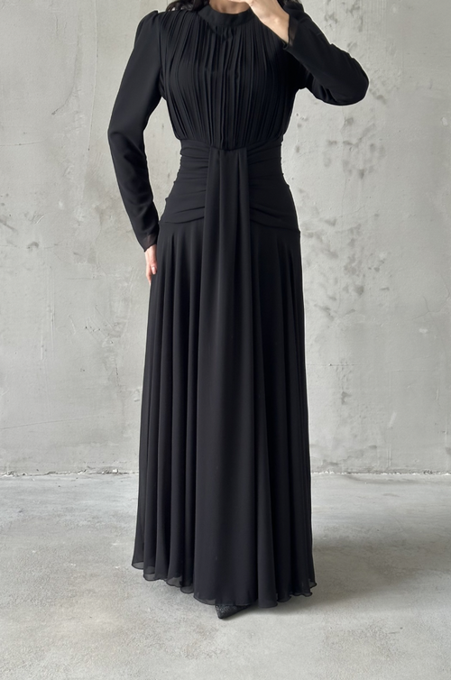Celeste Modest Evening Dress- Black