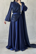 Haya Modest Evening Dress- Navy Blue