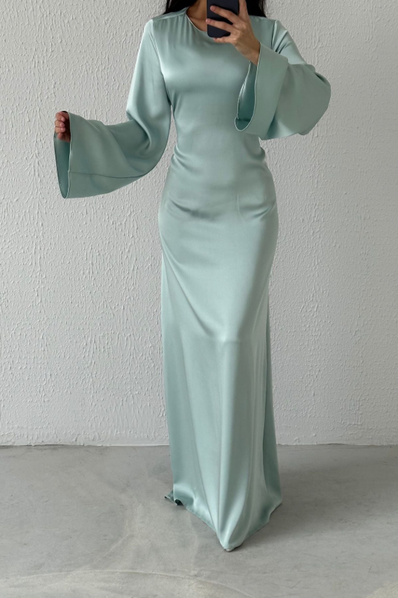Modest Satin Evening Dress- Mint Green