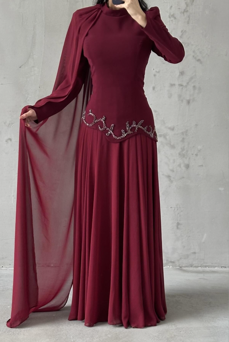 Venicia Modest evening dress- Burgundy