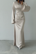 Modest Satin Evening Dress-Stone