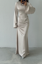 Modest Satin Evening Dress-Stone