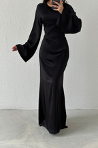 Modest Satin Evening Dress- Black