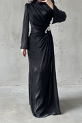 Shimmery Modest Evening Dress- Black