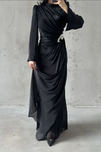 Shimmery Modest Evening Dress- Black