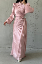 Shimmery Modest Evening Dress- Light Pink
