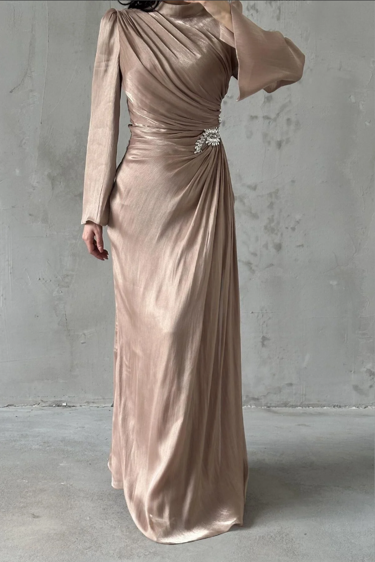 Shimmery Modest Evening Dress- Copper