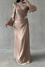Shimmery Modest Evening Dress- Copper