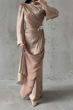 Shimmery Modest Evening Dress- Copper