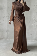 Shimmery Modest Evening Dress- Brown