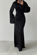 Modest Satin Evening Dress- Black