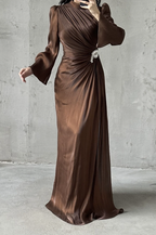 Shimmery Modest Evening Dress- Brown