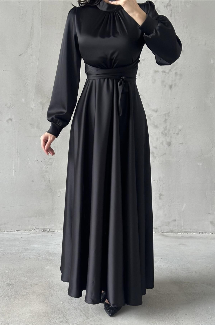 Amira Wrap Evening Dress- Black