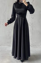 Amira Wrap Evening Dress- Black