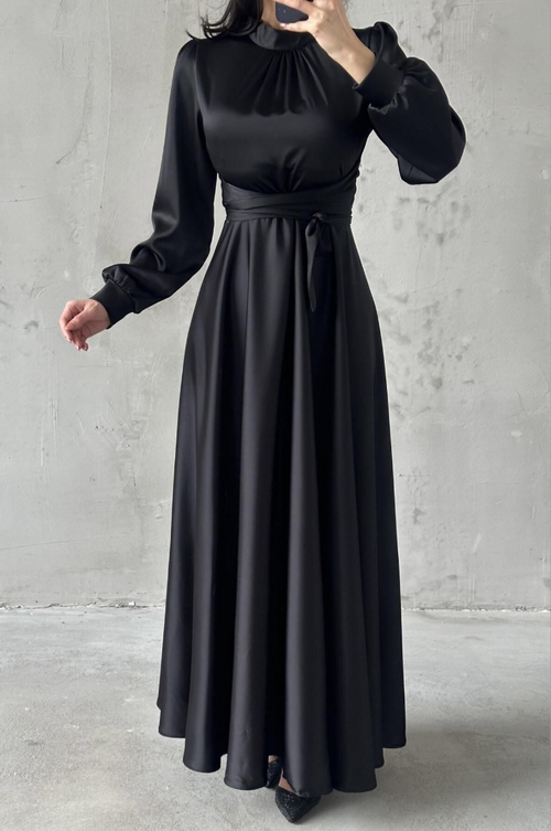 Amira Wrap Evening Dress- Black