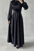Amira Wrap Evening Dress- Black