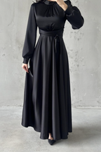 Amira Wrap Evening Dress- Black