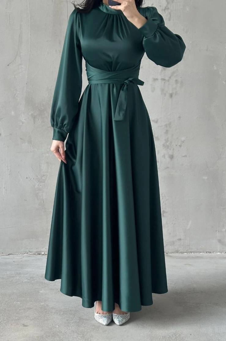 Amira Wrap Evening Dress- Emerald