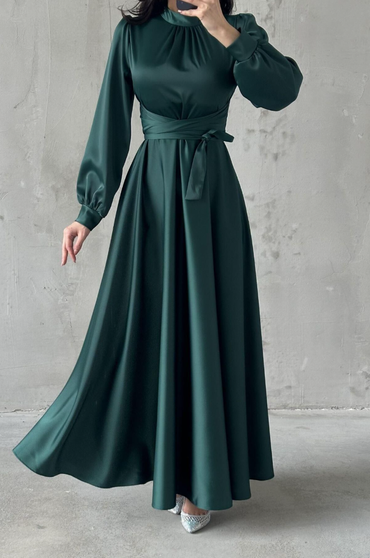 Amira Wrap Evening Dress- Emerald