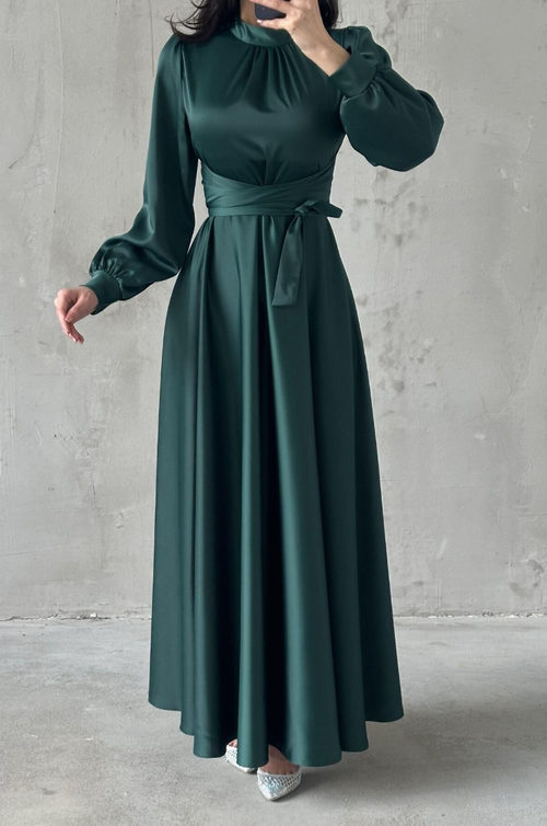 Amira Wrap Evening Dress- Emerald