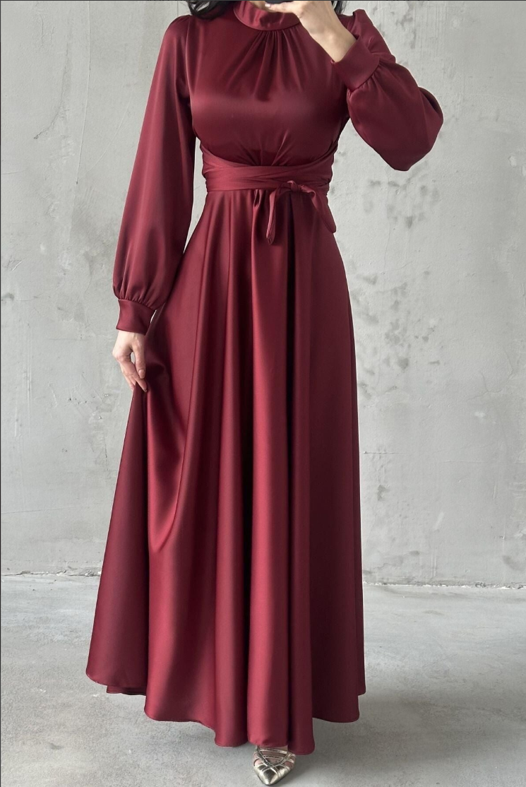 Amira Wrap Evening Dress- Burgundy