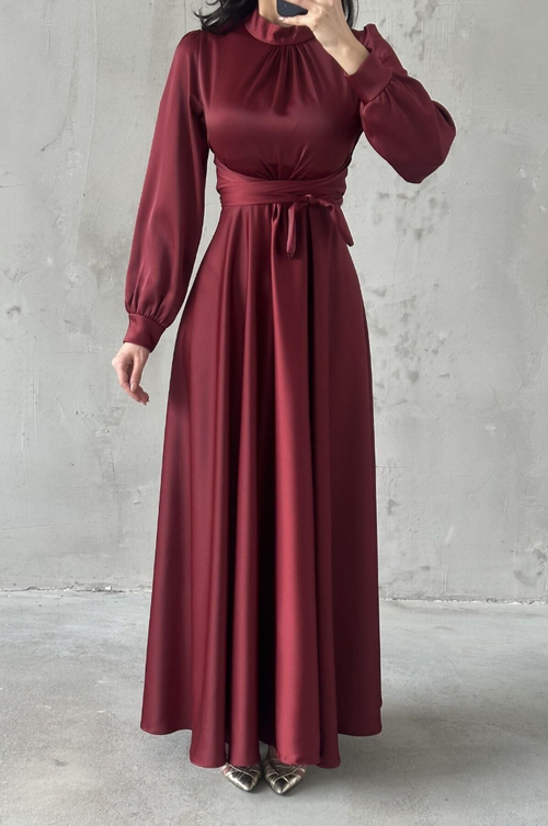 Amira Wrap Evening Dress- Burgundy
