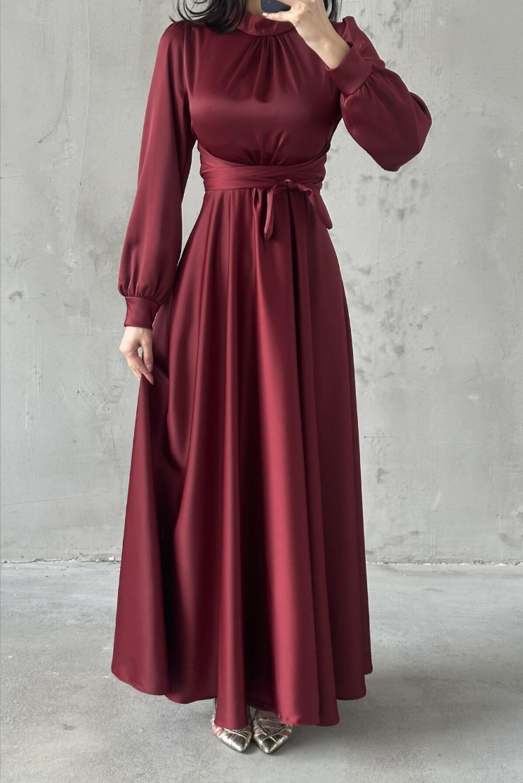 Amira Wrap Evening Dress- Burgundy