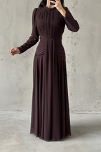 Celeste Modest Evening Dress-Brown