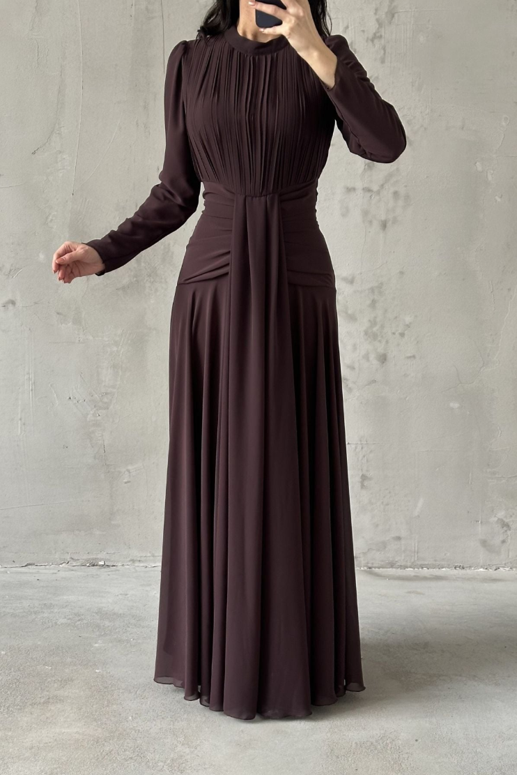 Celeste Modest Evening Dress-Brown