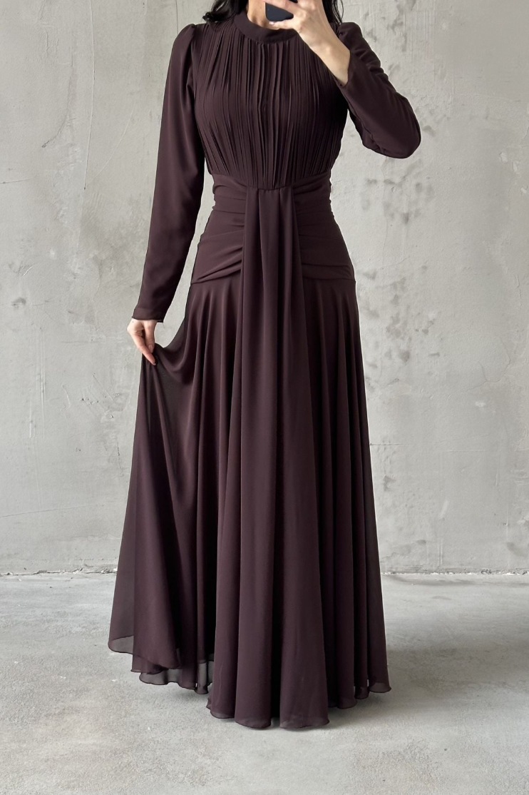 Celeste Modest Evening Dress-Brown